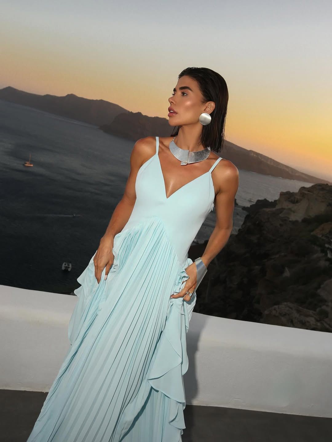 Robe pêche satinée